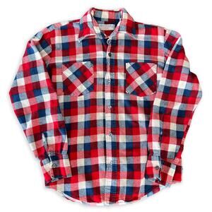 Vintage Red White and Blue Checkered Button Up Long Sleeve Flannel / Small
